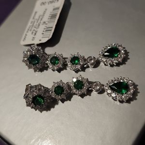 Macy's Cubic Zirconia Green Statement Drop Earrings in Sterling Silver